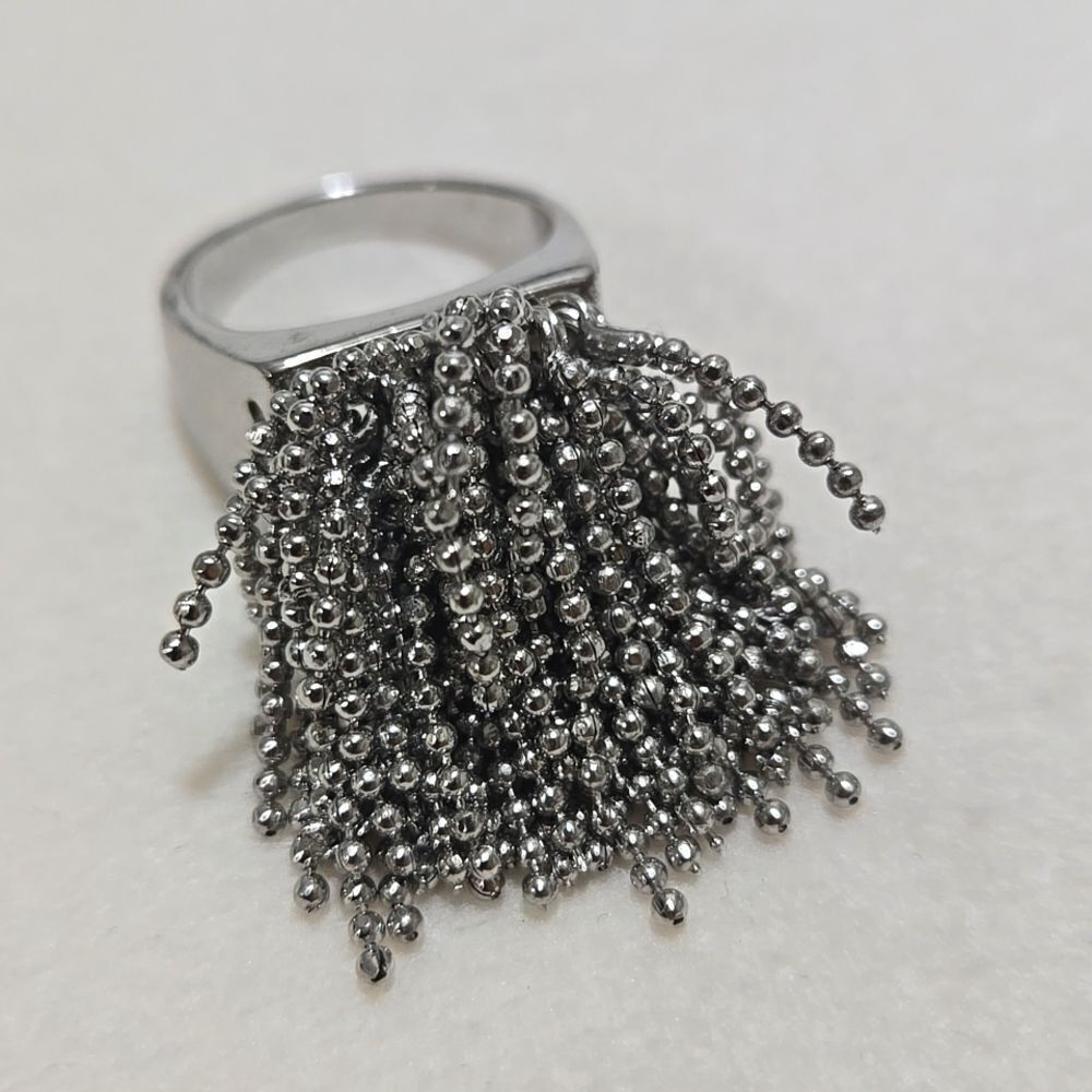 Silver Beaded Pom Pom Ring - Picture 3 of 4